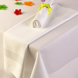 100% Mercerised Cotton Ivory Or White Satin Band Tablecloth & Napkins Set